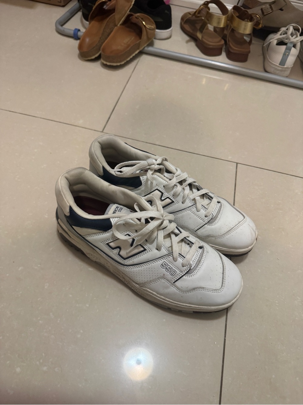 New Balance Men's White and Navy Athletic Sneakers